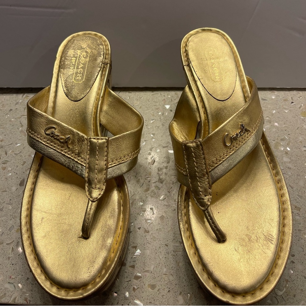 Coach Metallic Gold Platform Sandals 6.5 - Picture 3 of 5